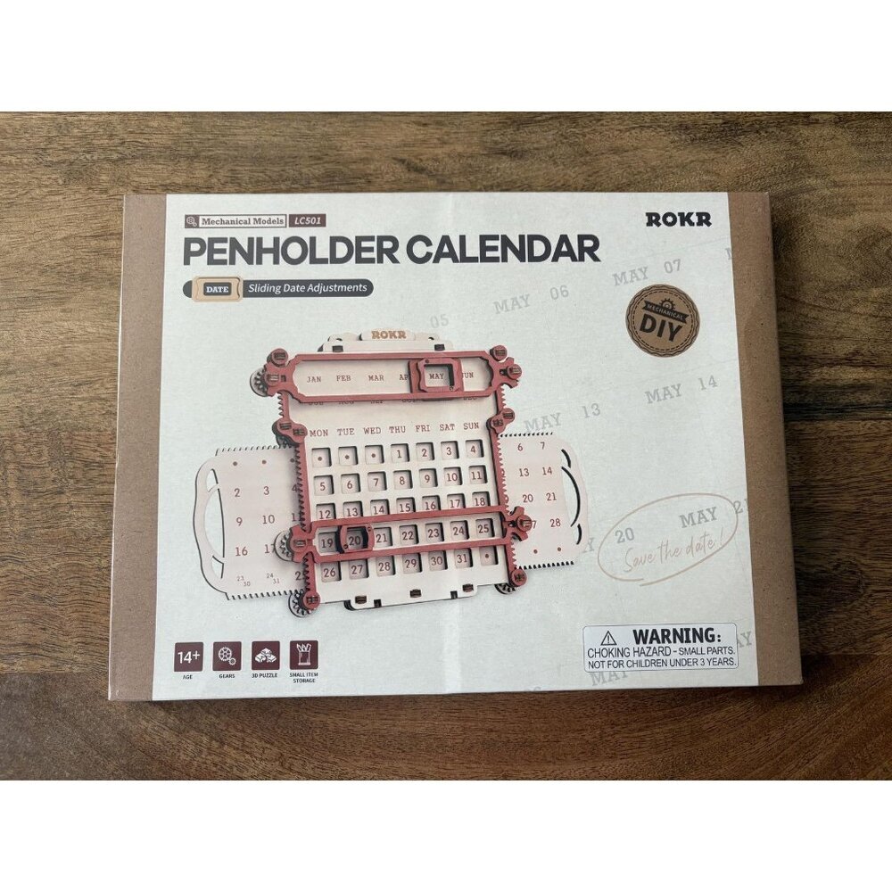 ROKR Penholder Calendar LC501 Mechanical 3D Wooden Puzzle DIY Desk Organizer